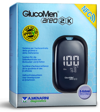 GLUCOMETRO GLUCOMEN AREO 2K PER AUTOMISURAZIONE DELLA GLICEMIA DA SANGUE INTERO CAPILLARE DIMENSIONE 85,5X56X18,2 MM PESO 46 G - FarmaLucia