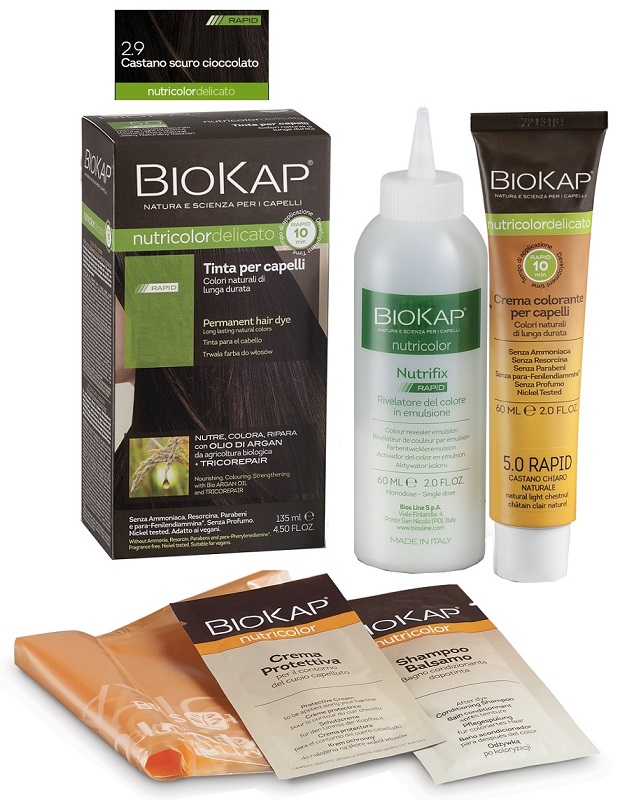BIOS LINE  BIOKAP NUTRICOLOR DELICATO RAPID TINTA 2,9 CASTANO SCURO CIOCCOLATO 135 ML - FarmaLucia