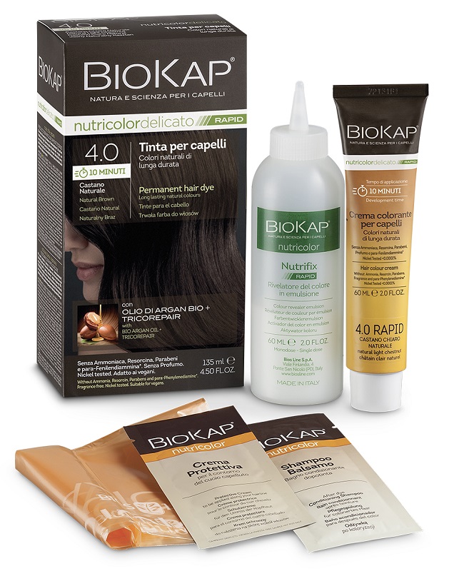 BIOS LINE  BIOKAP NUTRICOLOR DELICATO RAPID TINTA 4,00 CASTANO NATURALE 135 ML - FarmaLucia