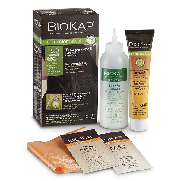 BIOS LINE  BIOKAP NUTRICOLOR DELICATO RAPID TINTA 5,0 CASTANO CHIARO NATURALE 135 ML - FarmaLucia
