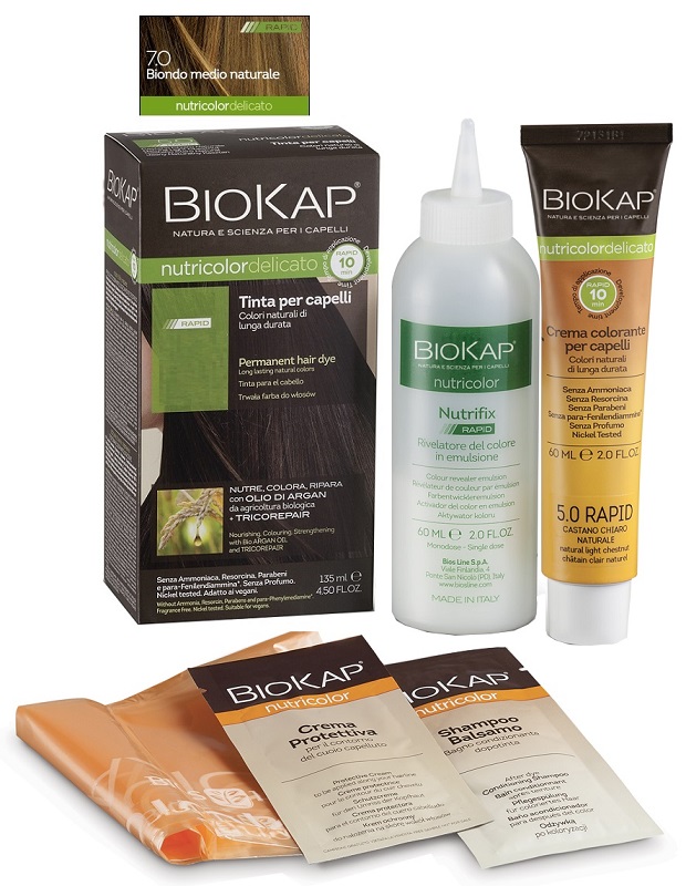 BIOS LINE  BIOKAP NUTRICOLOR DELICATO RAPID TINTA 7,0 BIONDO MEDIO NATURALE 135 ML - FarmaLucia