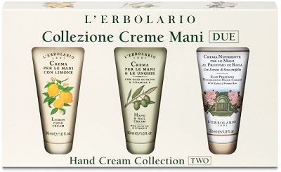 COLLEZIONE CREME MANI DUE CON CREMA MANI LIMONE 30 ML + CREMA MANI E UNGHIE OLIO DI OLIVA 30 ML + CREMA NUTRIENTE MANI ROSA 30 ML - FarmaLucia