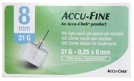 AGO PER PENNA DA INSULINA ACCU-FINE PEN NEEDLE ACCU-CHEK GAUGE 31 X 8MM 100 PEZZI - FarmaLucia
