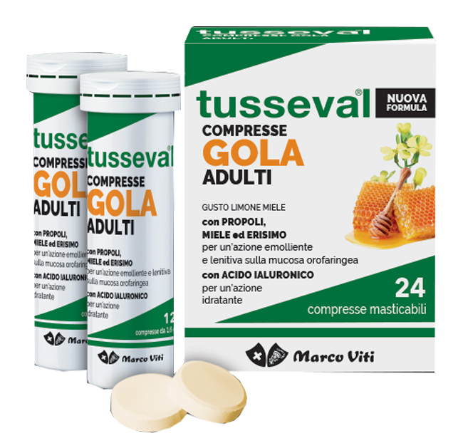 TUSSEVAL GOLA ADULTI 24 COMPRESSE MASTICABILI LIMONE E MIELE - FarmaLucia