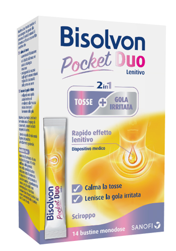 BISOLVON DUO POCKET LENITIVO TOSSE + GOLA IRRITATA A BASE DI MIELE E ALTEA 14 BUSTINE MONODOSE 10 ML - FarmaLucia