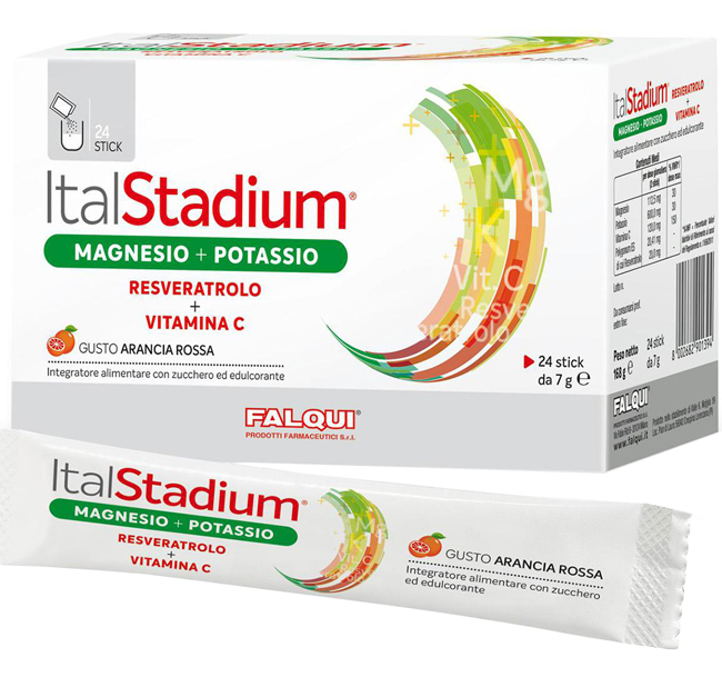 ITALSTADIUM MAGNESIO POTASSIO RESVERATOLO VITAMINA C ARANCIA ROSSA 24 STICK - FarmaLucia