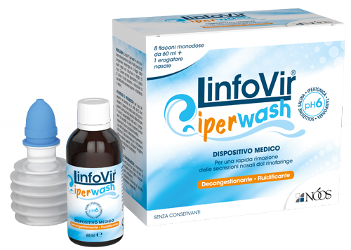 LINFOVIR IPERWASH SOLUZIONE SALINA IPERTONICA TAMPONATA 8 FLACONI DA 60 ML + 1 EROGATORE NASALE - FarmaLucia