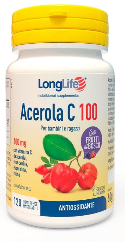 LONGLIFE ACEROLA C100 FRUTTI DI BOSCO 120 COMPRESSE MASTICABILI - FarmaLucia