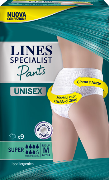 LINES SPECIALIST PANTS SUPER M X 9 PANNOLONE MUTANDINA INDOSSABILE COME NORMALE BIANCHERIA TIPO PULL-ON - FarmaLucia