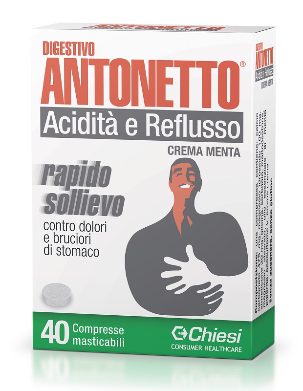 DIGESTIVO ANTONETTO ACIDITA' E REFLUSSO CREMA ALLA MENTA 40 COMPRESSE MASTICABILI - FarmaLucia