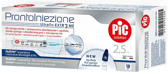 SIRINGA PIC SOLUTION PRONTO INIEZIONE 2,5 ML AGO GAUGE 23 1 1/4 10 PEZZI - FarmaLucia