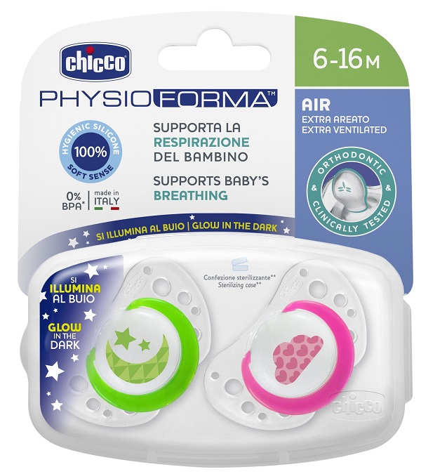 CHICCO SUCCHIETTO AIR LUMI IN SILICONE 6-16 MESI 2 PEZZI - FarmaLucia