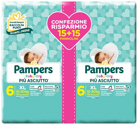 PAMPERS BABY DRY DUO DWCT XL 30 PEZZI - FarmaLucia