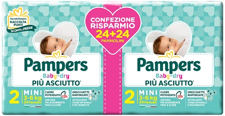 PAMPERS BABY DRY DUO DOWNCOUNT MINI 48 PEZZI - FarmaLucia