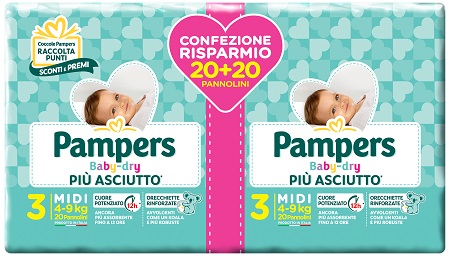 PAMPERS BABY DRY DUO DOWNCOUNT MIDI 40 PEZZI - FarmaLucia