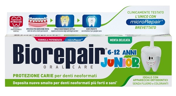 BIOREPAIR ORAL CARE JUNIOR 6-12 ANNI DENTIFRICIO PROTEZIONE ANTI CARIE SMALTO NEOFORMATO ALLA MENTA DELICATA 75 ML - FarmaLucia