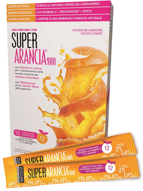 SUPER ARANCIA 1000 10 STICK PACK MONODOSE DA 3,7G INTEGRATORE ALIMENTARE CON EDULCORANTE - FarmaLucia