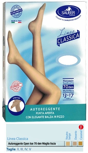 SAUBER AUTOREGGENTE OPEN TOE MAGLIA LISCIA 70 DEN COLORE NEUTRO BEIGE TAGLIA 2 LINEA CLASSICA - FarmaLucia