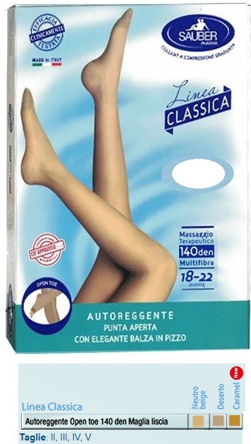 SAUBER AUTOREGGENTE OPEN TOE MAGLIA LISCIA 140 DEN COLORE NEUTRO BEIGE TAGLIA 3 LINEA CLASSICA - FarmaLucia