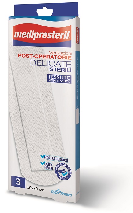 MEDICAZIONE POST OPERATORIA MEDIPRESETERIL DELICATA TNT 10X30CM 3 PEZZI - FarmaLucia