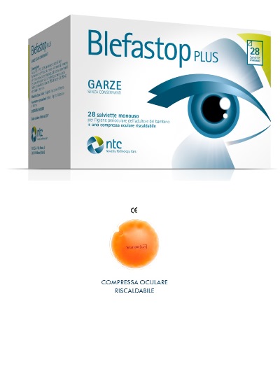 BLEFASTOP PLUS GARZA IN COTONE PIEGATA CON FILO DI BARIO 28 SALVIETTE MONOUSO + 1 COMPRESSA OCULARE RISCALDABILE - FarmaLucia