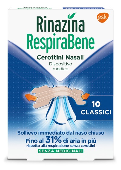 RINAZINA RESPIRABENE CEROTTI NASALI CLASSICI CARTON 10 PEZZI - FarmaLucia
