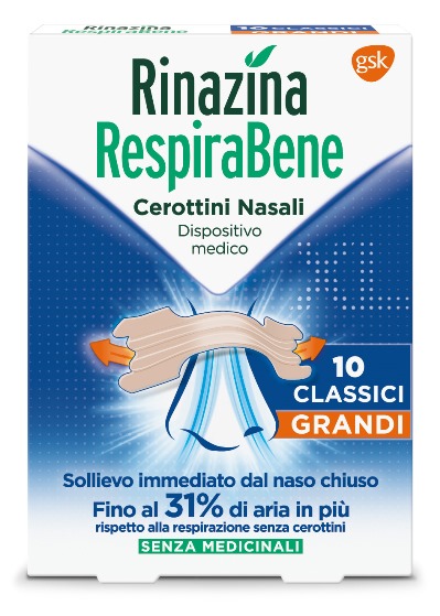 RINAZINA RESPIRABENE CEROTTI NASALI CLASSICI GRANDI CARTON 10 PEZZI - FarmaLucia