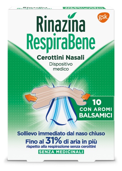 RINAZINA RESPIRABENE CEROTTI NASALI CON AROMI BALSAMICI CARTON 10 PEZZI - FarmaLucia