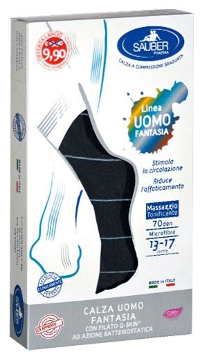 SAUBER CALZA UOMO FANTASIA Q-SKIN 70 DEN BLU RIGA SOTTILE GHIACCIO TAGLIA M PROMO - FarmaLucia