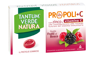 TANTUM VERDE NATURA PROPOLI+C CON ZINCO E VITAMINA C 15 PASTIGLIE GOMMOSE GUSTO FRUTTI DI BOSCO - FarmaLucia
