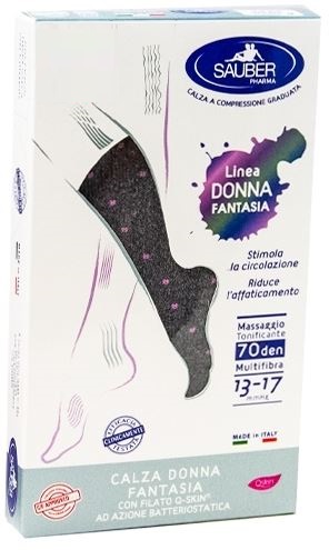 SAUBER CALZA DONNA FANTASIA FILATO Q-SKIN 70 DEN GRIGIO POIS ROSA TAGLIA G - FarmaLucia