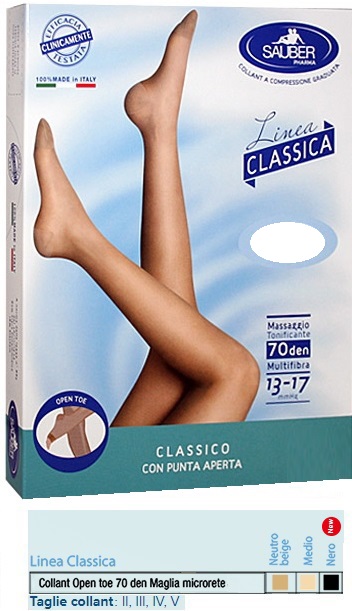 SAUBER COLLANT OPEN TOE MAGLIA MICRORETE 70 DEN COLORE NERO TAGLIA 3 LINEA CLASSICA - FarmaLucia