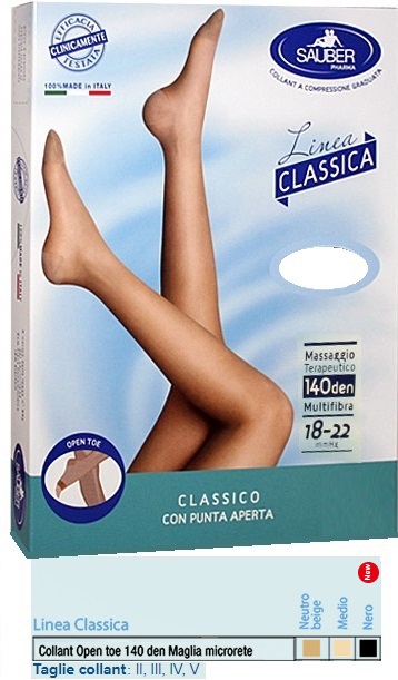 SAUBER COLLANT OPEN TOE MAGLIA MICRORETE 140 DEN COLORE NERO TAGLIA 2 LINEA CLASSICA - FarmaLucia