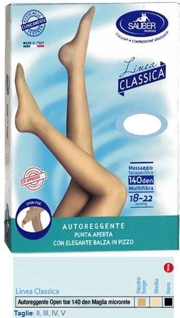 SAUBER AUTOREGGENTE OPEN TOE MAGLIA MICRORETE 140 DEN COLORE NERO TAGLIA 4 LINEA CLASSICA - FarmaLucia
