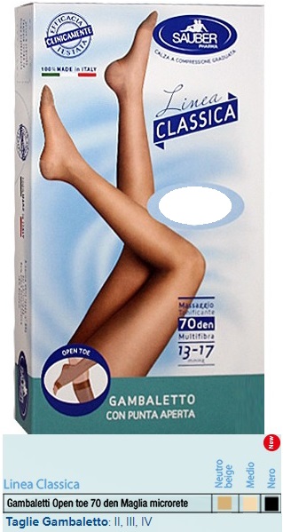 SAUBER GAMBALETTO OPEN TOE MAGLIA MICRORETE 70 DEN COLORE NERO TAGLIA 3 LINEA CLASSICA - FarmaLucia