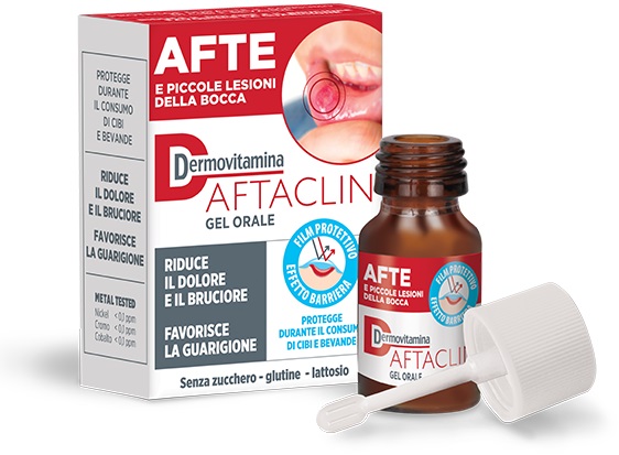 DERMOVITAMINA AFTACLIN GEL ORALE 7 ML CONTRO DOLORE E BRUCIONE SENZA ZUCCHERO E SENZA GLUTINE - FarmaLucia