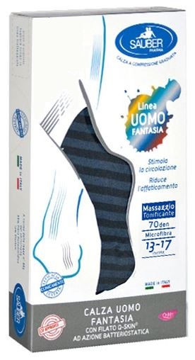 SAUBER CALZA UOMO FANTASIA Q-SKIN 70 DEN BLU RIGA LARGA DENIM TAGLIA M - FarmaLucia