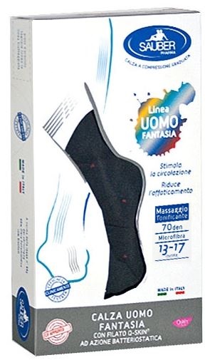 SAUBER CALZA UOMO FANTASIA Q-SKIN 70 DEN BLU POIS ROSSI TAGLIA G - FarmaLucia