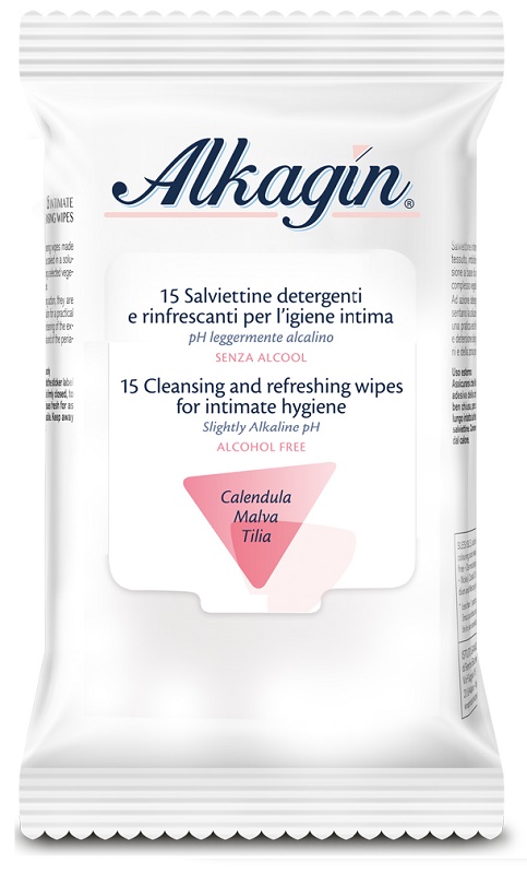 ALKAGIN SALVIETTINE DETERGENTI E RINFRESCANTI PER L'IGIENE INTIMA PH LEGGERMENTE ALCALINO SENZA ALCOOL 15 PEZZI CALENDULA MALVA E TILIA - FarmaLucia