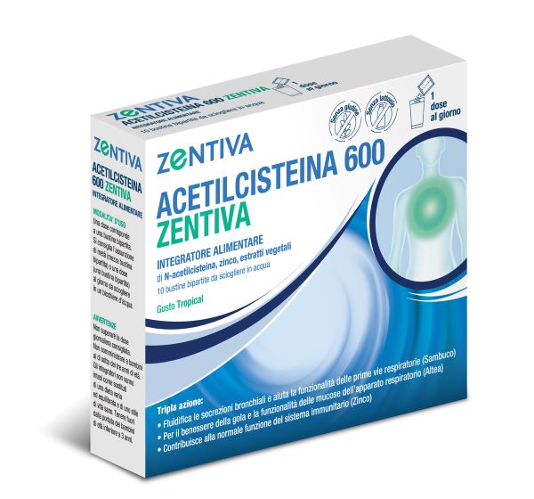 ACETILCISTEINA 600 ZENTIVA 10 BUSTINE BIPARTITE GUSTO TROPICAL - FarmaLucia