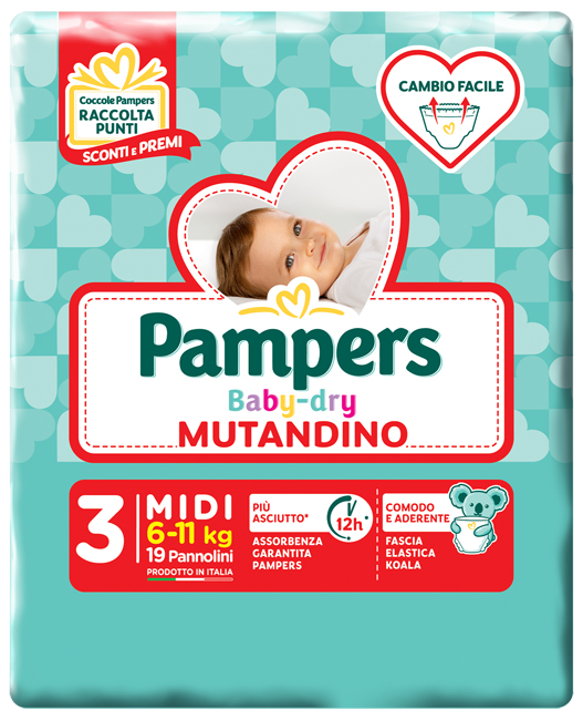 PAMPERS BABY DRY MUTANDINA MIDI SMALL PACK 19 PEZZI - FarmaLucia