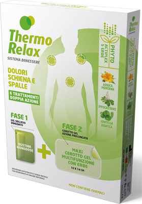 THERMORELAX PHYTO GEL DOLORI SCHIENA E SPALLE FASE 1 GEL SOLLIEVO IMMEDIATO E FASE 2 MAXI CEROTTO GEL MULTIFUNZIONALE CON ERBE 6 PEZZI - FarmaLucia