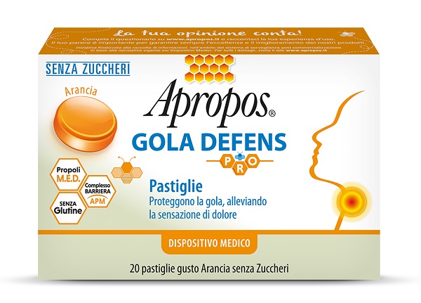 APROPOS GOLA DEFENS PRO 20 PASTIGLIE ARANCIA SENZA ZUCCHERO - FarmaLucia