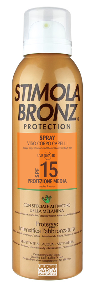 STIMOLABRONZ PROTECTION SPF15 SPRAY VISO CORPO E CAPELLI 150 ML - FarmaLucia