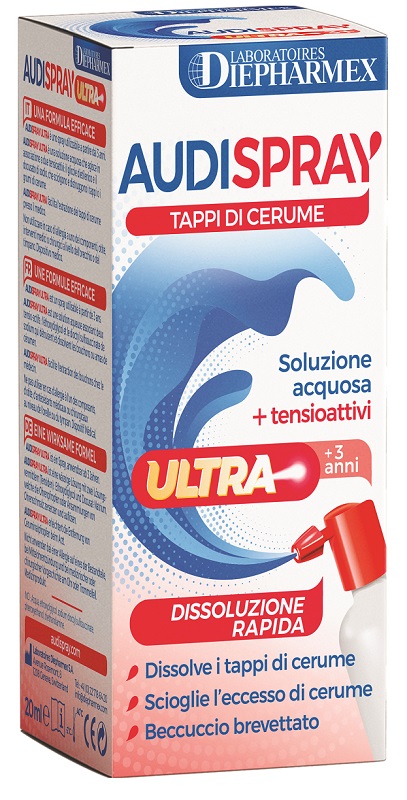 AUDISPRAY ULTRA +3 ANNI SOLUZIONE ACQUOSA + TENSIOATTIVI SPRAY TAPPI DI CERUME 20 ML - FarmaLucia