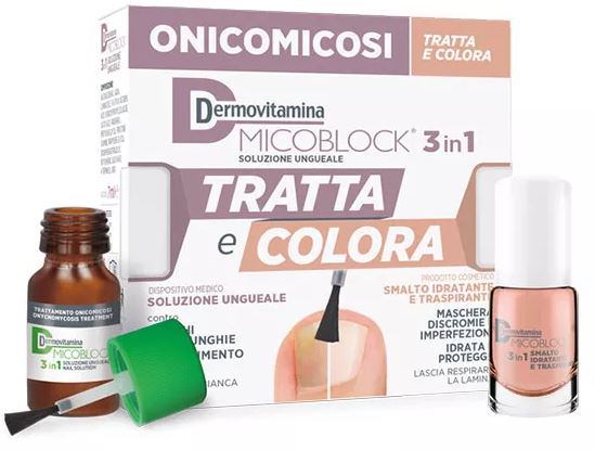 DERMOVITAMINA MICOBLOCK 3 IN 1 TRATTA E COLORA SOLUZIONE UNGUEALE 7 ML + SMALTO IDRATANTE TRASPIRANTE 5 ML - FarmaLucia