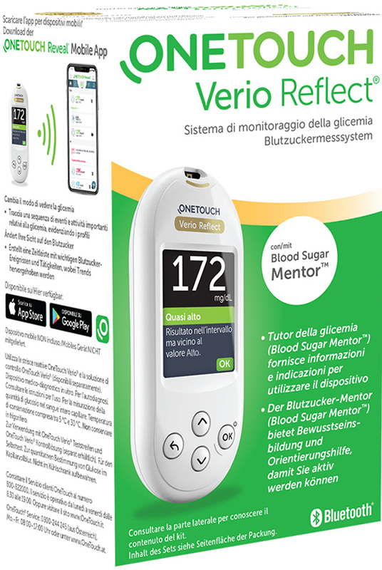 ONETOUCH VERIO REFLECT SYSTEM KIT CON LANCETTE PUNGIDITO E FLACONE DA 10 STRISCE REATTIVE - FarmaLucia