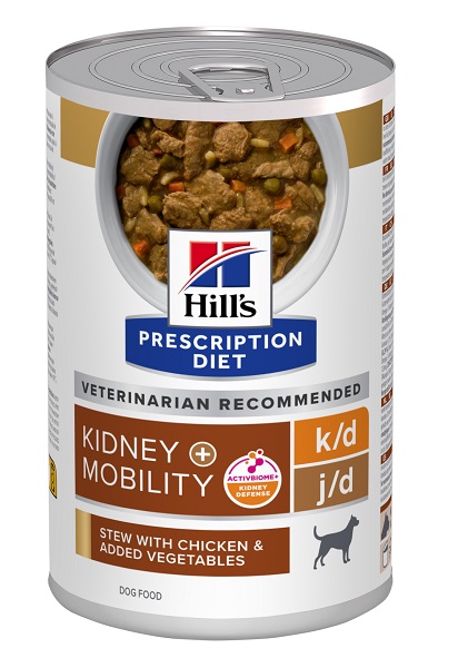PRESCRIPTION DIET CANINE KIDNEY CARE K/D + MOBILITY J/D POLLO E STUFARO 354 G - FarmaLucia
