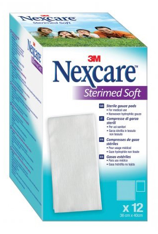 GARZA COMPRESSA STERILE NEXCARE STERIMED SOFT 18X40 CM MUL TILINGUAL 12 PEZZI - FarmaLucia