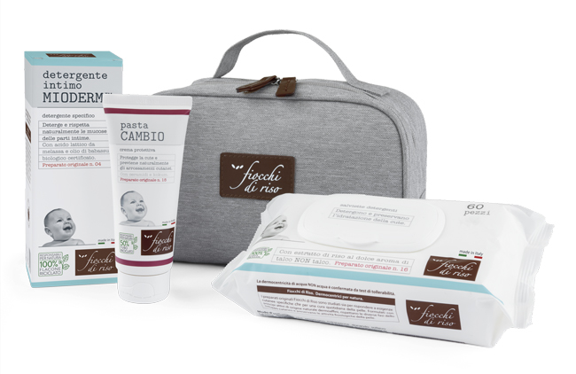 FIOCCHI DI RISO COFANETTO CAMBIO PANNOLINO 1 DETERGENTE INTIMO MIODERM 240 ML + 1 PASTA CAMBIO 100 ML + SALVIETTE ACQUA NON ACQUA 60 PEZZI + BEAUTY - FarmaLucia